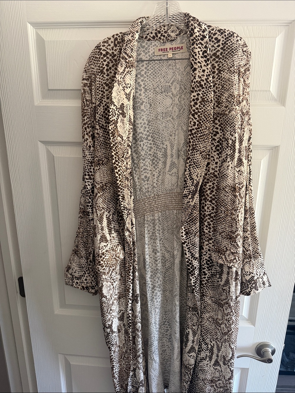 Free People Neutral Snake-Print Long Kimono Robe
